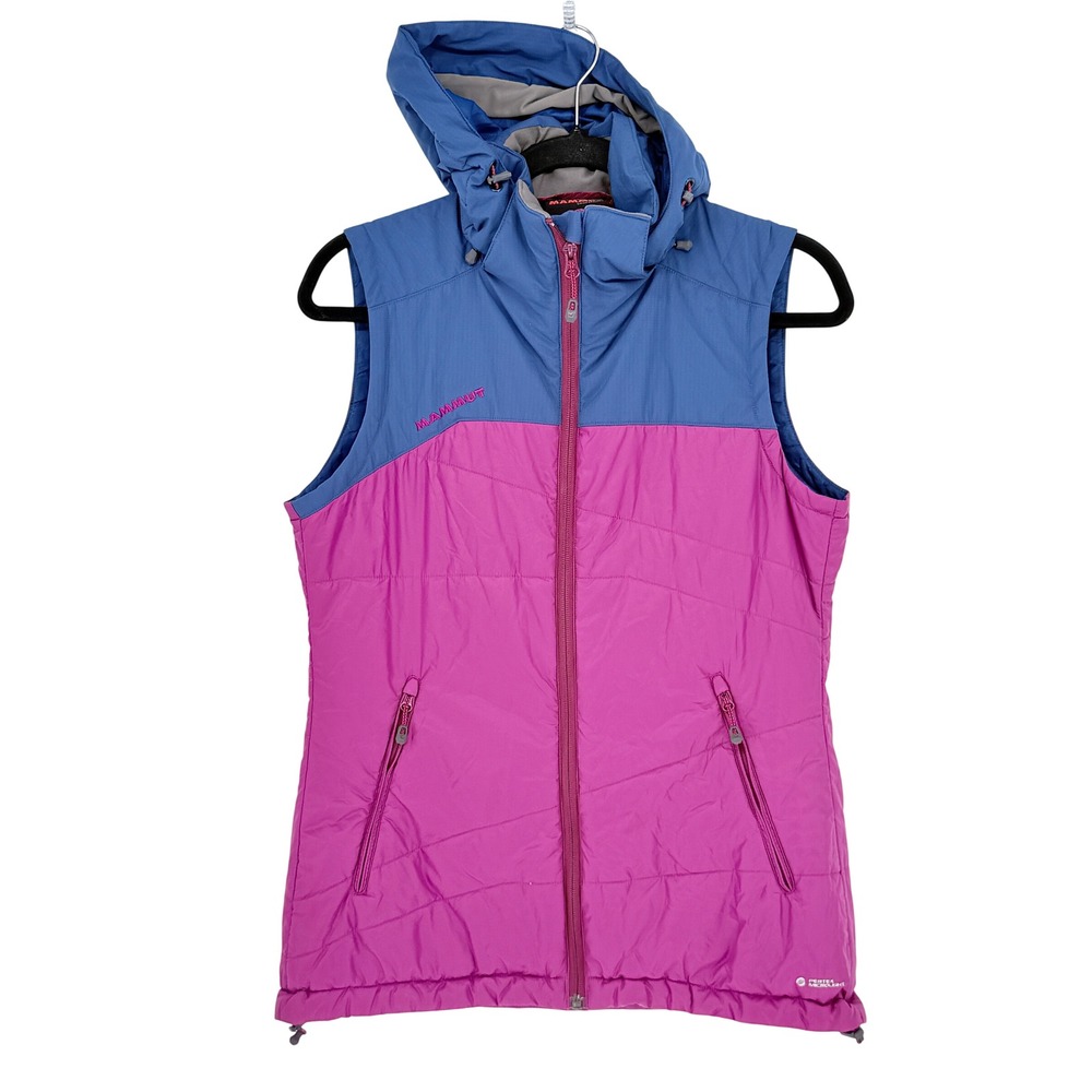 Mammut Womens Quilted Hooded Puffer Vest Ellis Pink Blue Size S Gorpcore Poly